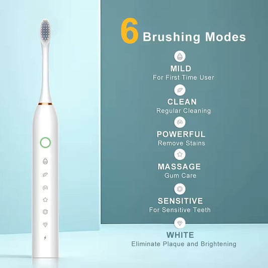 Electric Sonic Toothbrush USB Rechargeable | 6 Cleaning Modes with 4 Extra Brush | Waterproof IPX7