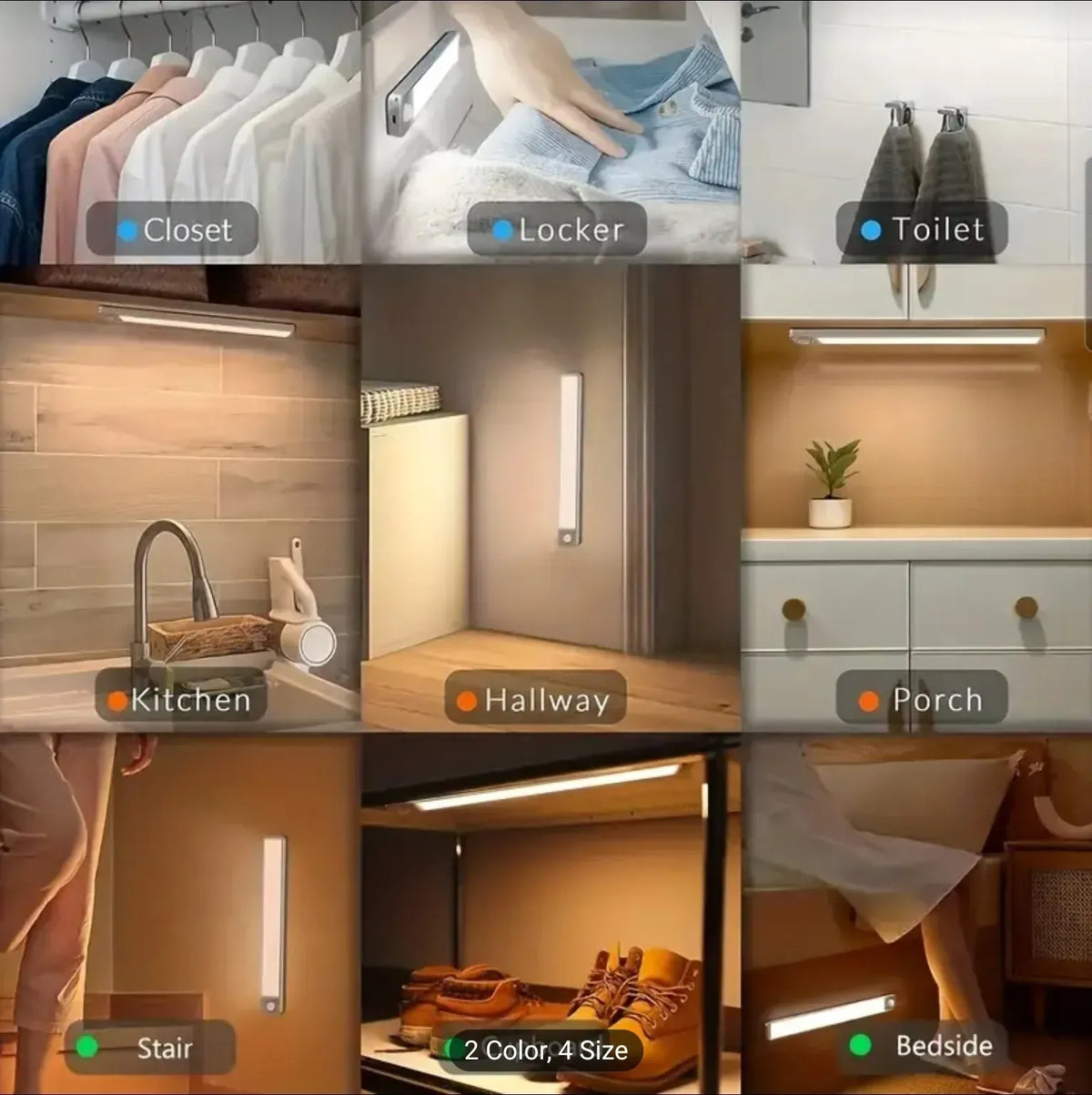 LED Motion Sensor  Light Wireless LED USB Type C Rechargeable Lamp for Kitchen Cabinet Bedroom Wardrobe Staircase Lighting Light