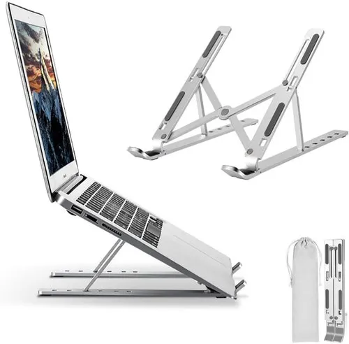 Foldable Laptop Stand Adjustable Aluminum Metal Stand with Anti-Slip Rubber Grips Ergonomic Folding Laptop Holder for All Sizes Adjustable Height for Comfortable View