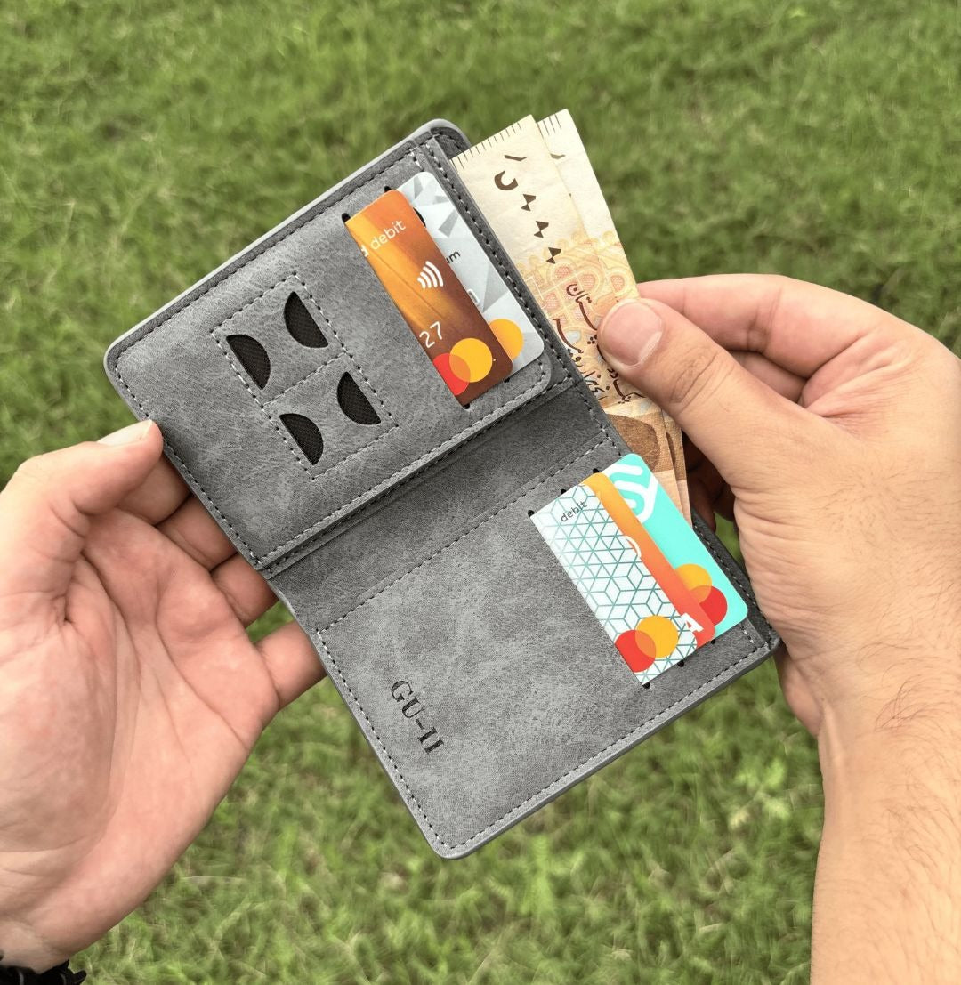 Premium Grain-Textured PU Leather Ultra-Slim Bifold with Quick-Access Card Slots Wallet for Men