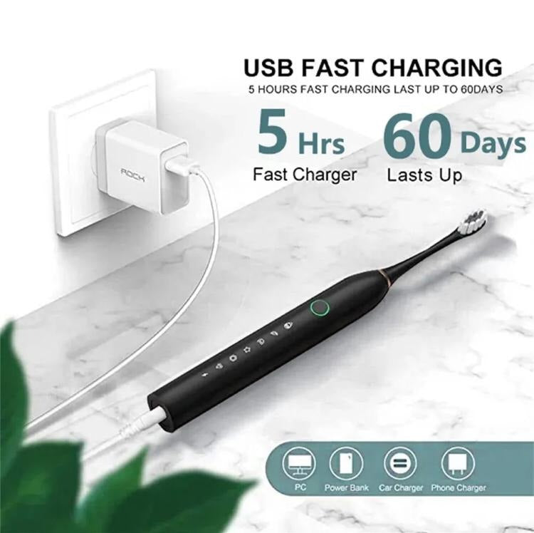 Electric Sonic Toothbrush USB Rechargeable | 6 Cleaning Modes with 4 Extra Brush | Waterproof IPX7